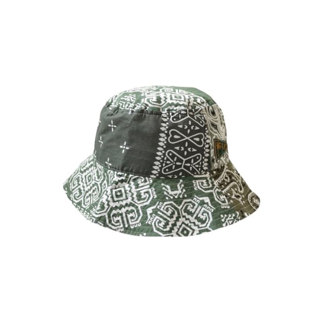캐피탈 반다나 패치워크 버킷햇 롱 브림 카키