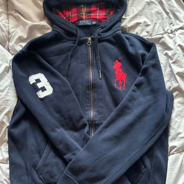 급처)폴로랄프로렌 빅포니 네이비 체크 후드집업 투웨이
