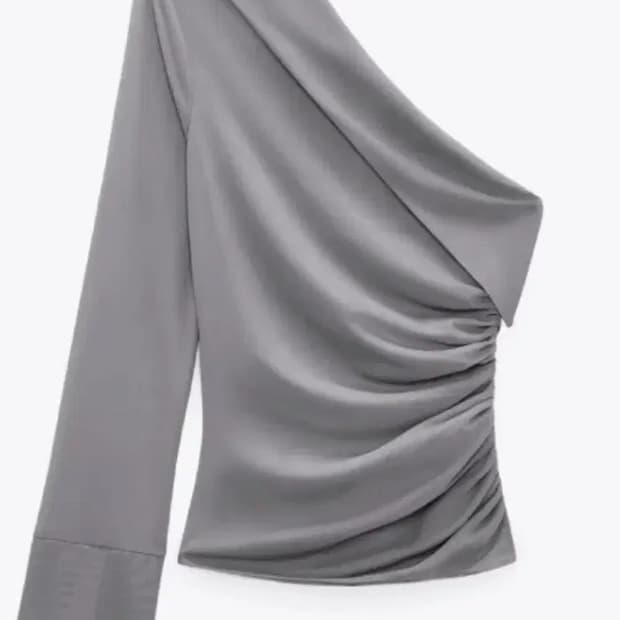 자라 그레이 셔링 비대칭 오프숄더 롱슬리브