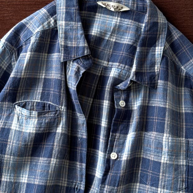 Rough cotton linen design check  shirt