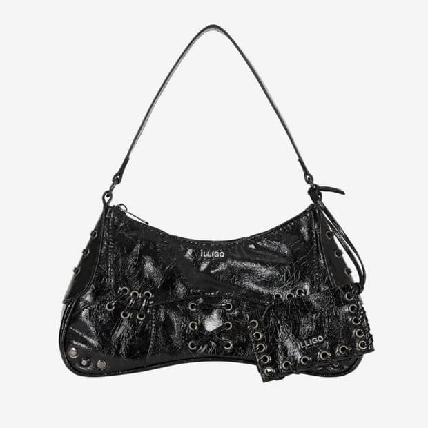 일리고 아일렛 스터드 숄더 백 블랙