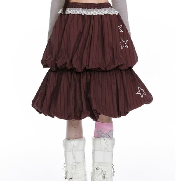 jikoo 지쿠 별 레이스 벌룬 미디 캉캉 스커트