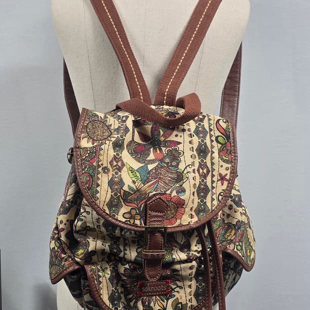 Sakroots oriental cloth leather backpack
