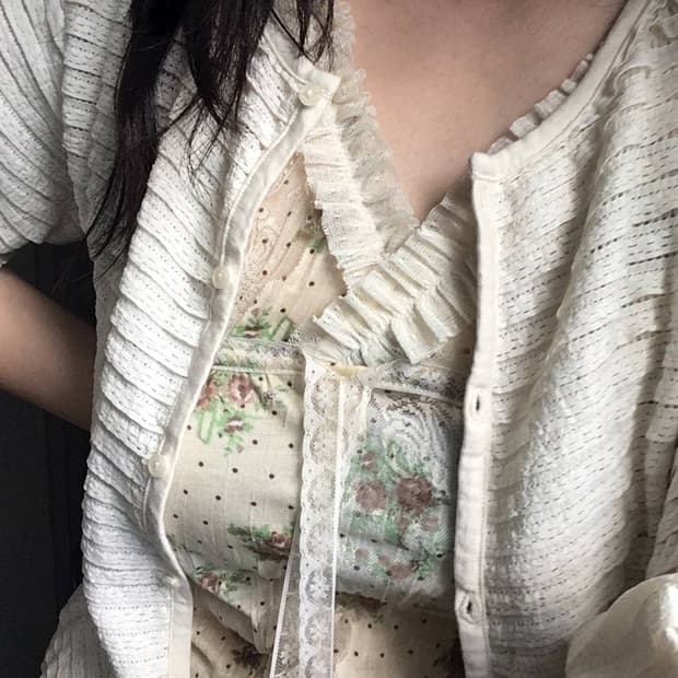 일본빈티지 모리걸 하구미 레이스 도트 갸루 페어리 레이어드 코디세트