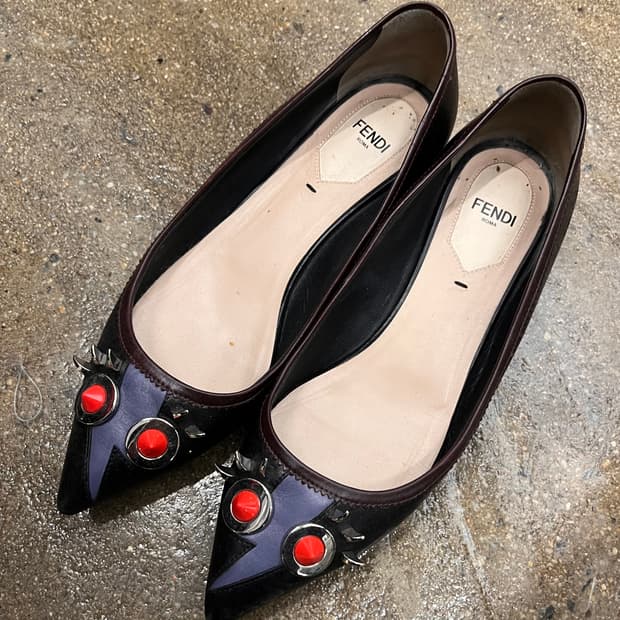 펜디 Fendi 스터드 페이스 스키머 플랫 슈즈 37.5