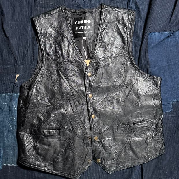 90-00‘s 나바르 레더 이탈리안 스톤 디자인 레더 베스트 L