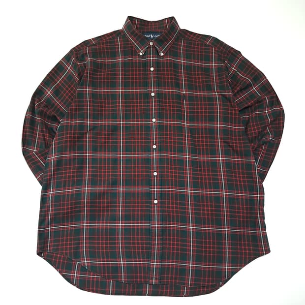 CL685 XL 폴로 90s 타탄체크 레드 오버 그린 셔츠 남방