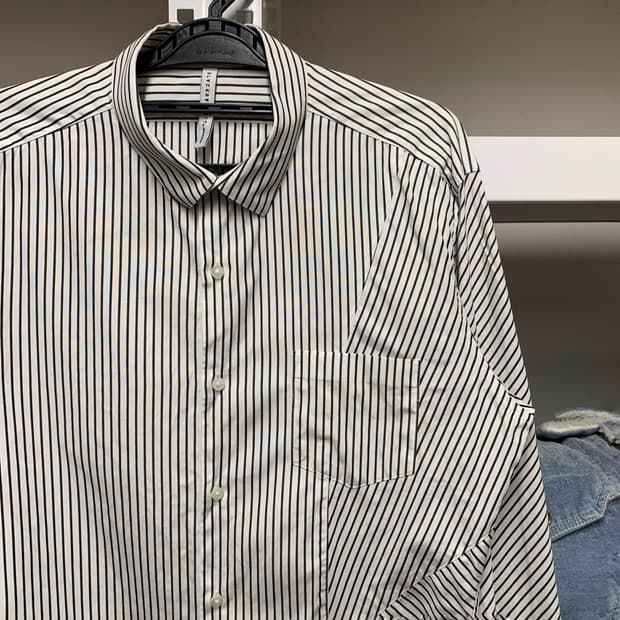[M] 블랙 바렛 바이 닐 바렛 스트라이프 패치워크 코튼셔츠