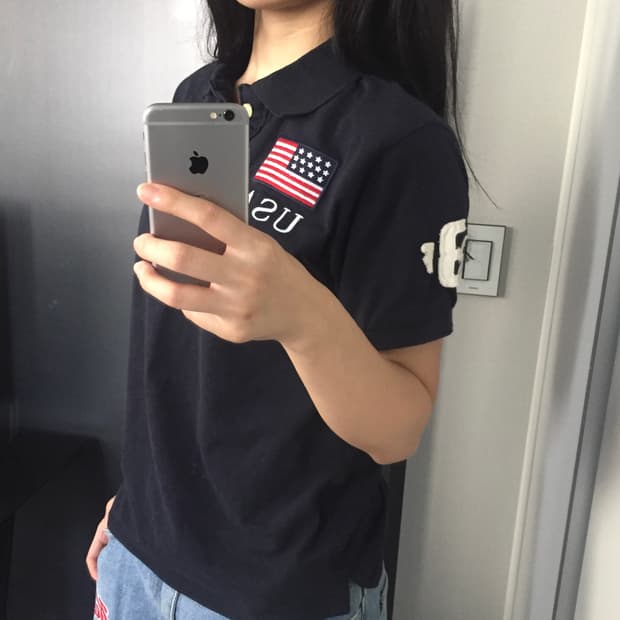 Abercrombie usa 패치 네이비 카라 반팔티