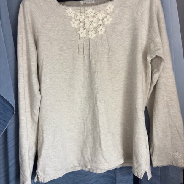 빈티지 레이스 오트밀 7부 티셔츠