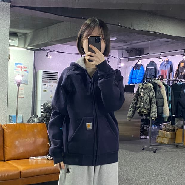 칼하트 포켓로고 네이비 후드집업 B3709