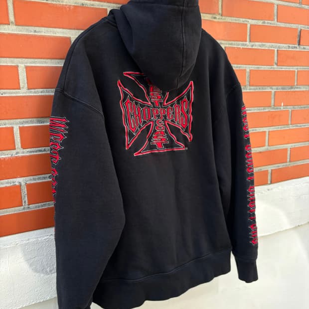 vintage WCC 웨스트 코스트 초퍼스 자수 후드 집업(블랙/레드)