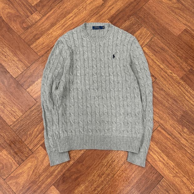 L 폴로 랄프로렌 그레이 케이블 라운드 니트 
