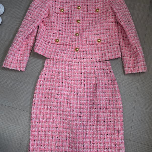 모조에스핀 핑크 트위드 자켓&스커트 셋업 세트 봄~가을