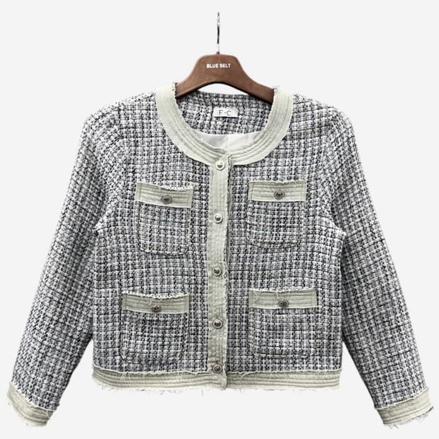 JPN VINTAGE 트위드 크롭자켓 멀티포켓 데님배색 컷오프 디테일