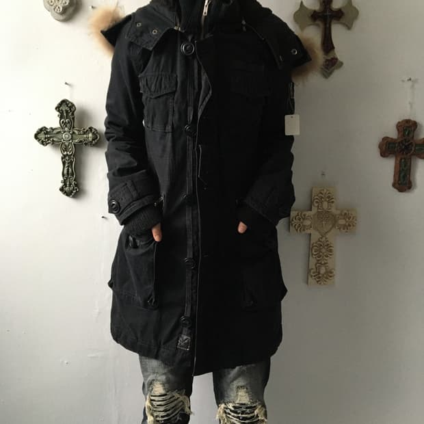 Fake fur hood high neck filed jacket