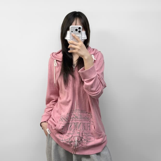 후부 Fubu y2k 올드스쿨 레터링 후드집업 핑크