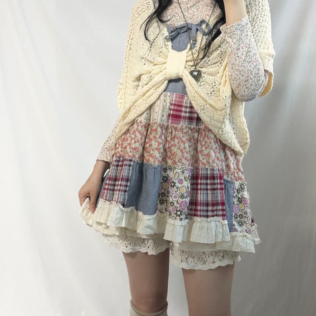 리본 모티프 니트 케이프