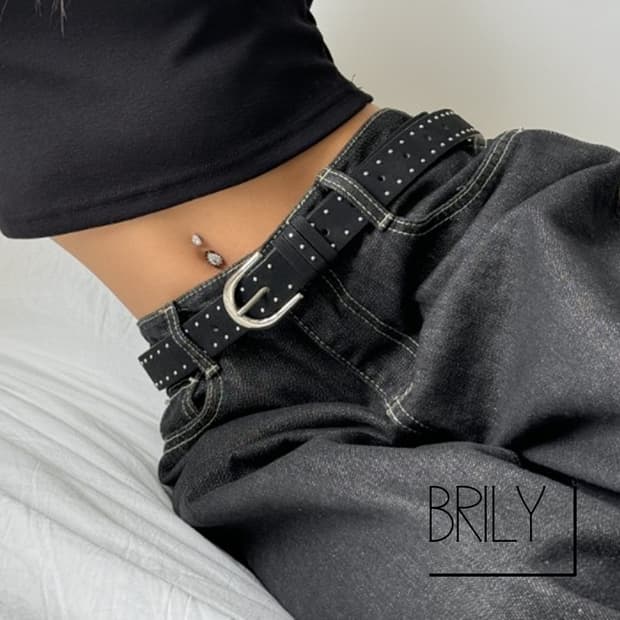 [Unisex] VIX 나노 볼 스터드 미니멀 스웨이드 가죽 벨트