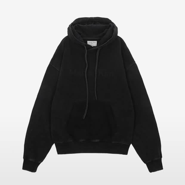 마뗑킴 PIGMENT DYING LOGO HOODY IN BLACK