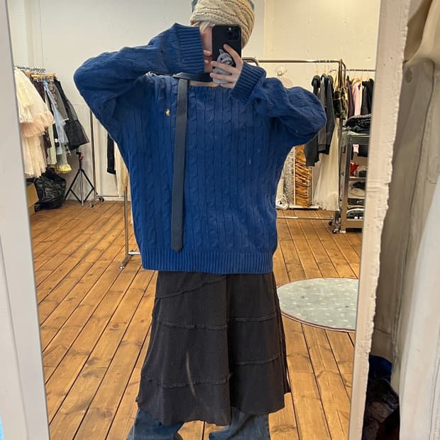 폴로 블루 꽈배기 니트