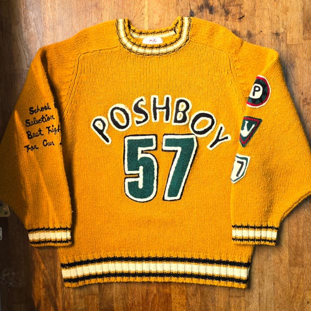 일본  POSHBOY 빈티지 자수 패치 니트 FREE 