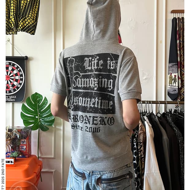 00s Kuroneko 1/2 Sleeve Y2K Hood Zip-up