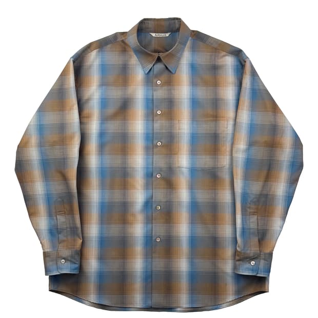 오라리 슈퍼 라이트 울 체크 셔츠 블루 브라운 체크