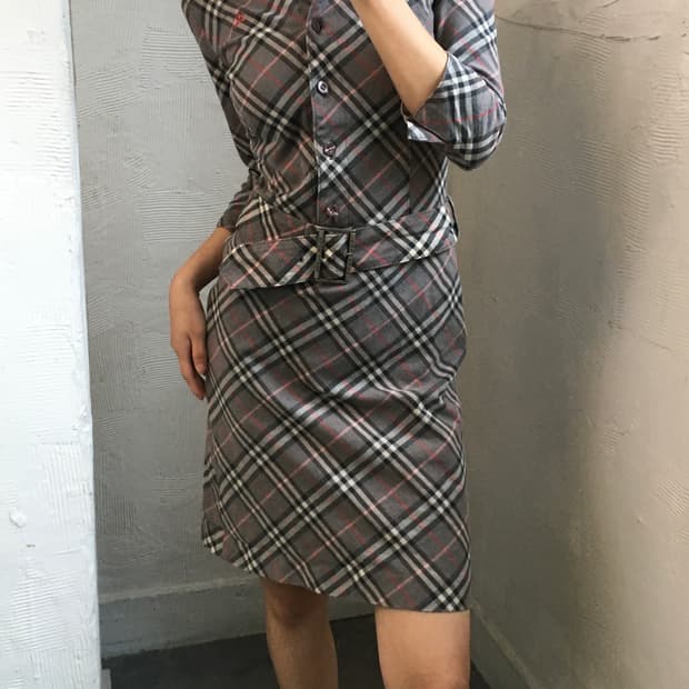 Burberry 버버리 블루라벨 그레이 노바체크 벨티드 셔츠 원피스