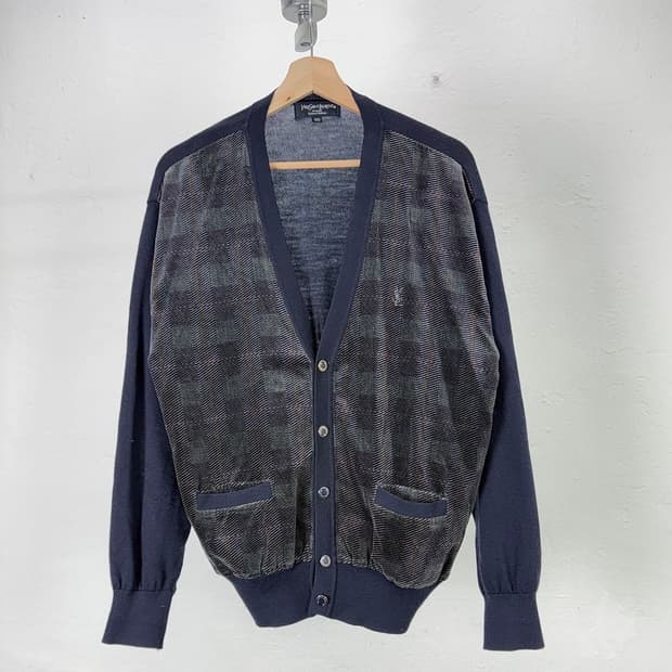 이브 생로랑 뿌르옴므 90s 벨벳 네이비 투 포켓 니팅 가디건