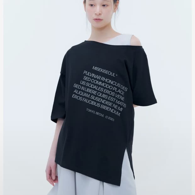 미세키 서울 원숄더 블랙 반팔 Unbalanced quote slit s