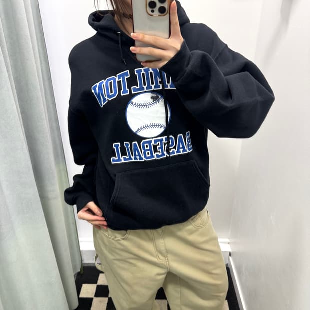 Russell 블랙 프린팅 후드티