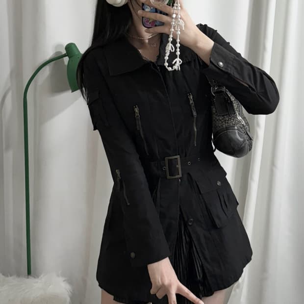 블랙 Y2K 벨트 자켓