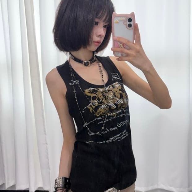 🎸레터링 프린팅 블랙 슬리브리스🎸