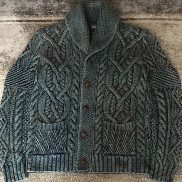 RRL 더블알엘 아란 핸드 니트 케이블 숄카라 숄칼라 가디건 스웨터 M