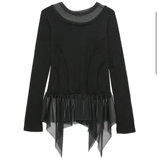 플레어업 프릴 롱슬리브 원피스 티셔츠 블랙