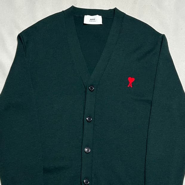 L 아미 그린 울 브이넥 가디건