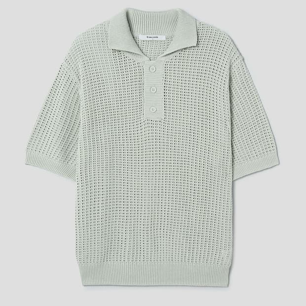 에잇세컨즈 네트 반팔 카라 니트 민트그레이 100 와플 / 유니클로 지오