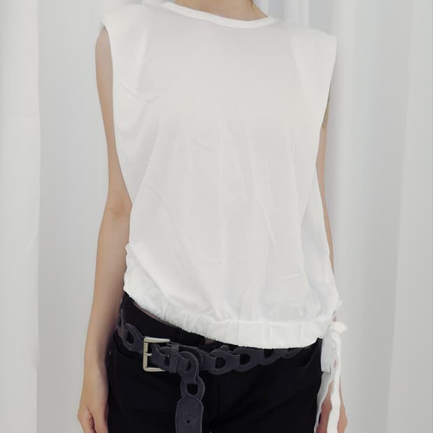 Shoulder-pad Drawstring Top