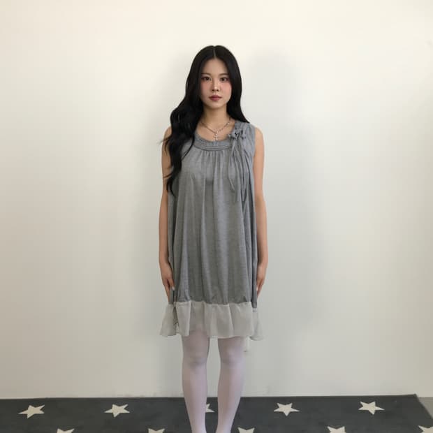 Jpn Gray Chiffon Ruffle Tunic Onepiece