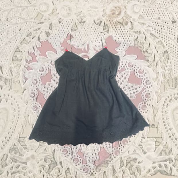 갸루 y2k 빈티지 펀칭 레이스 리본 나시 뷔스티에