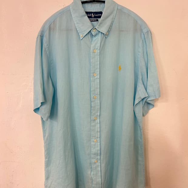 폴로 랄프로렌 하늘색 리넨 반팔 셔츠 L