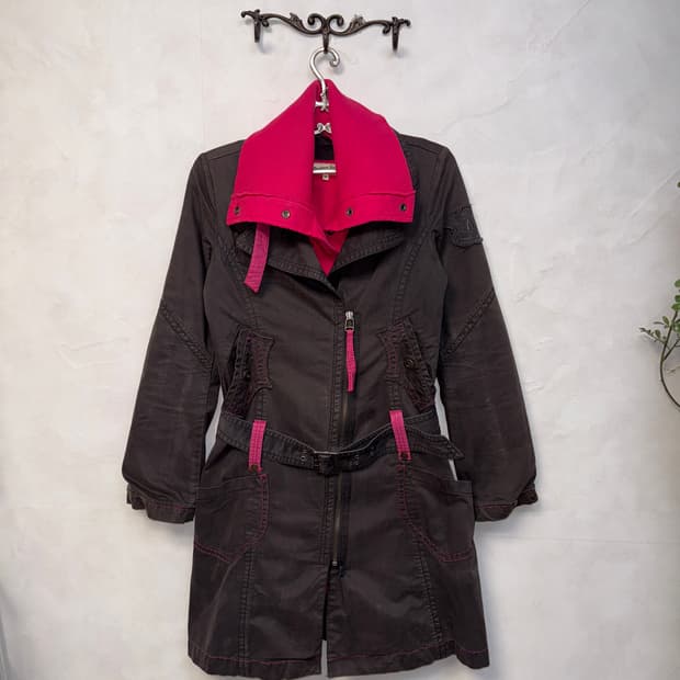 Buckaroo charcoal pink belted coat ops