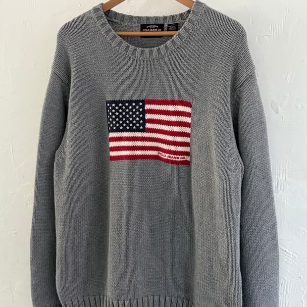 Polo 폴로 진스 성조기자수 라운드넥 니트