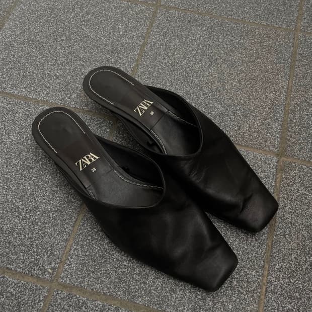 Zara 자라 블랙 스퀘어토 뮬 스틸레토 힐