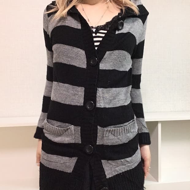 jpn vintage stripe hood long cardigan