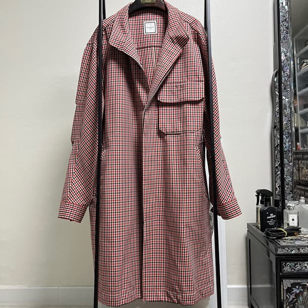 정품 48) 우영미 체크 하이넥 트렌치 코트 100~105