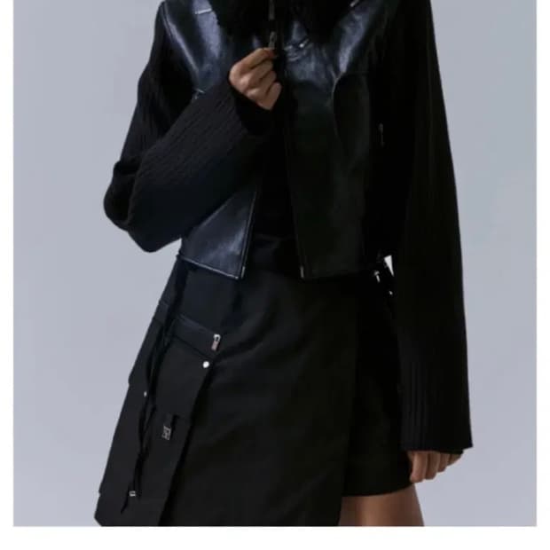 새상품 트리밍버드 니트 소매 레더 자켓