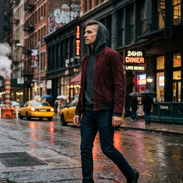 타임옴므 천연 고트 스웨이드 자켓 (100사이즈) - 와인컬러