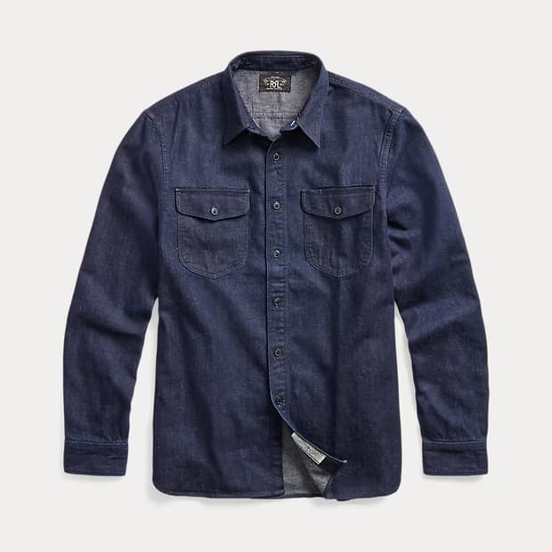 RRL 더블알엘 인디고 코튼 린넨 데님 워크셔츠 L사이즈 신품급